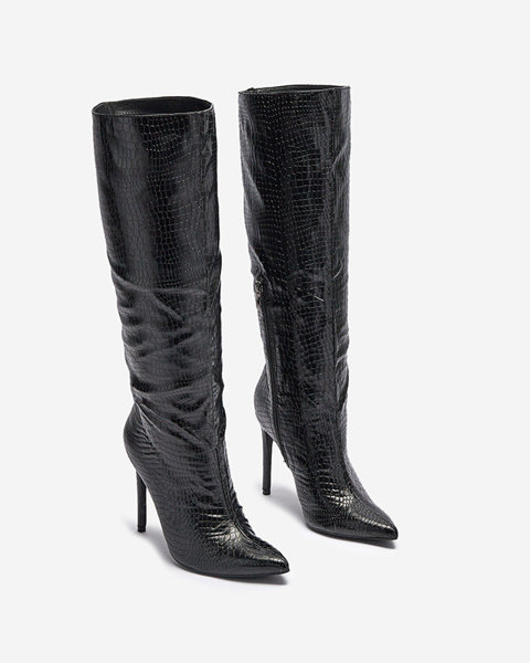 Чорні жіночі чоботи на шпильці з тисненням Power - Взуття