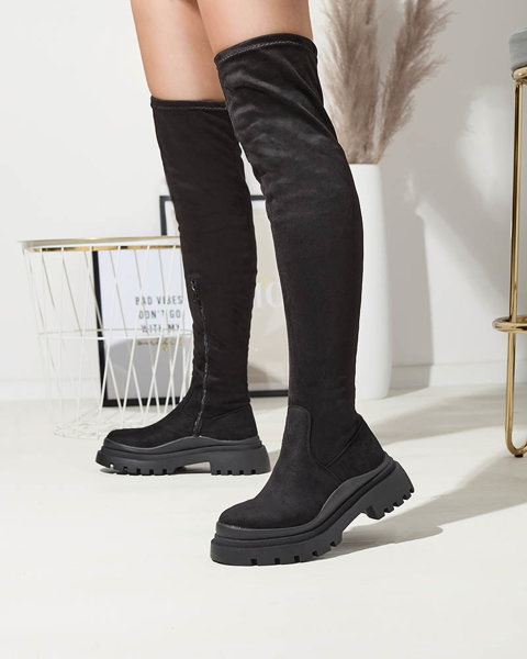Чорні жіночі чоботи з еко замші вище коліна на товстій підошві Amerima - Взуття