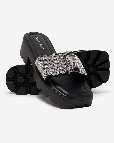 Чорні жіночі тапочки з фіанітами Emkoy - Взуття