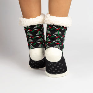 Чорні жіночі теплі шкарпетки з новорічним принтом
