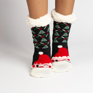 Чорні жіночі теплі шкарпетки з новорічним принтом