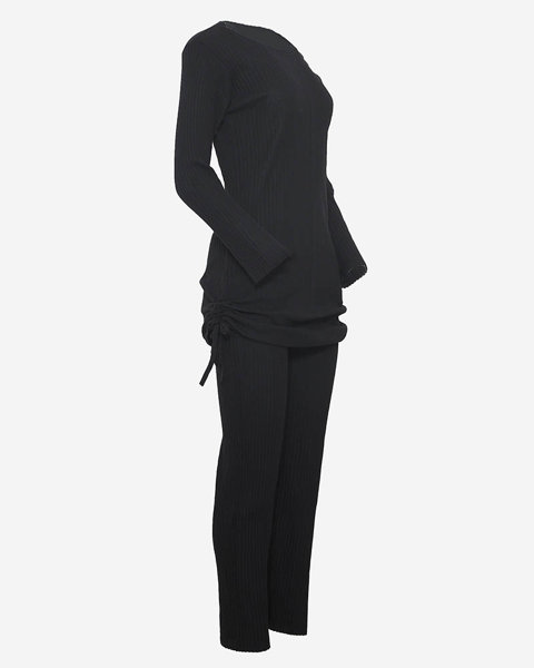 Чорний ребристий жіночий бавовняний комплект - Одяг