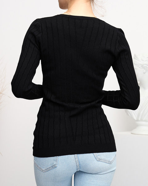 Чорний жіночий светр з V-подібним вирізом