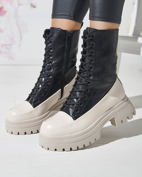 Чорно-бежеві високі жіночі чоботи Susker - Взуття