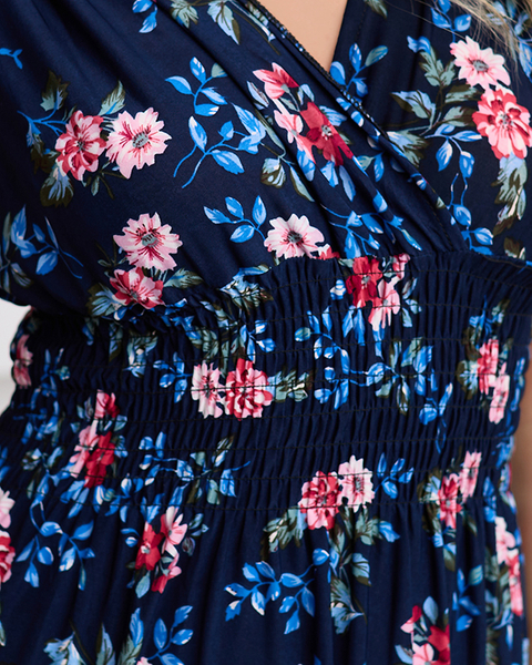 Довге темно-синє жіноче плаття з квітами - Одяг