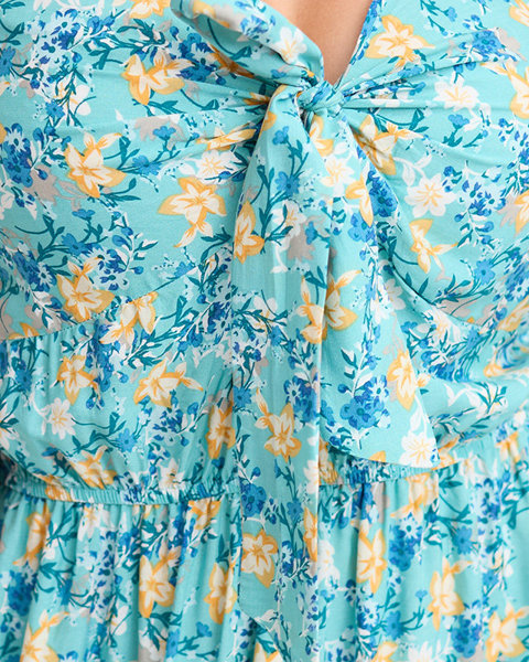 Квіткова сукня максі на бретелях синього кольору - Одяг