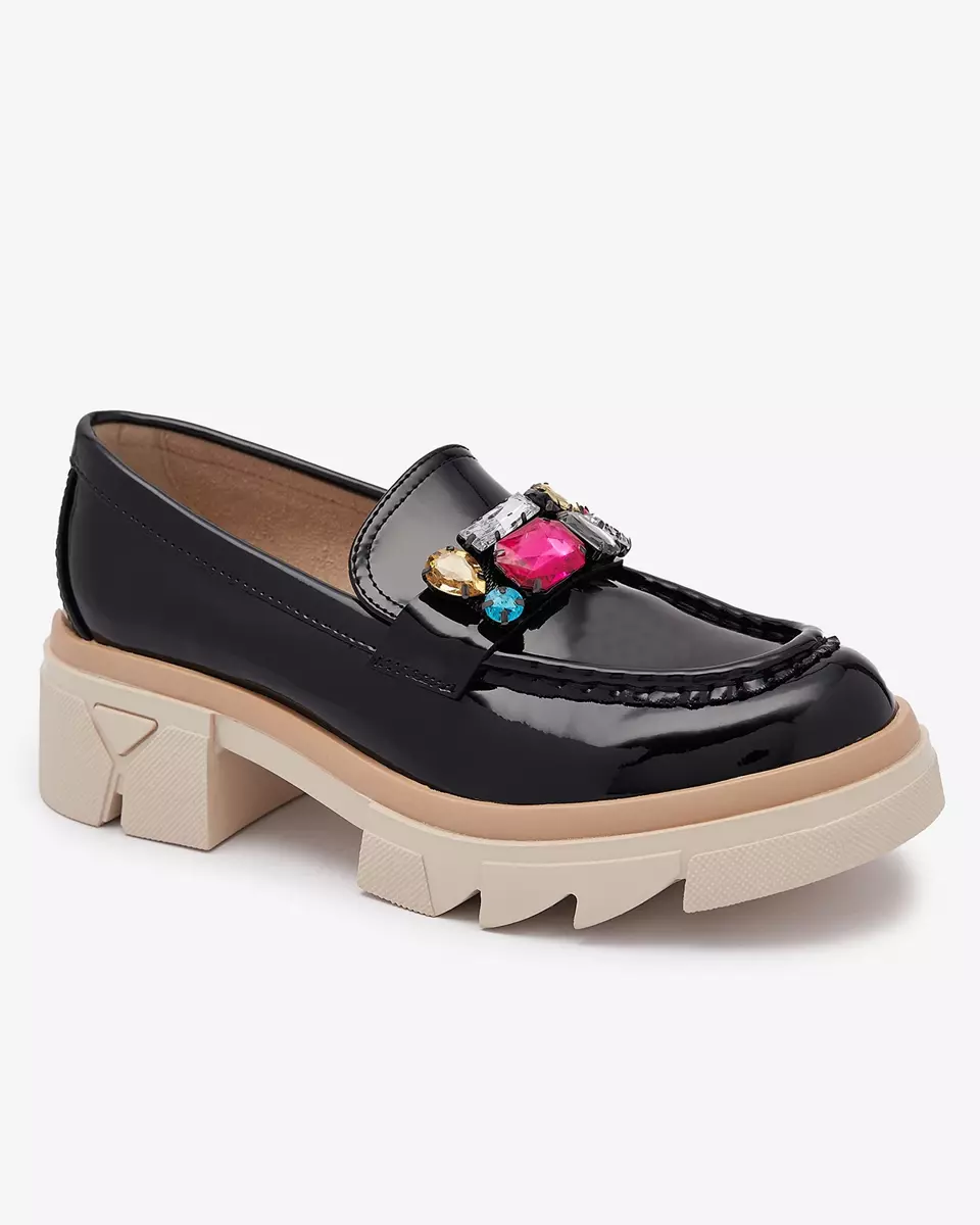 Лаковані чорні мокасини з кольоровим камінням Sarix - Взуття