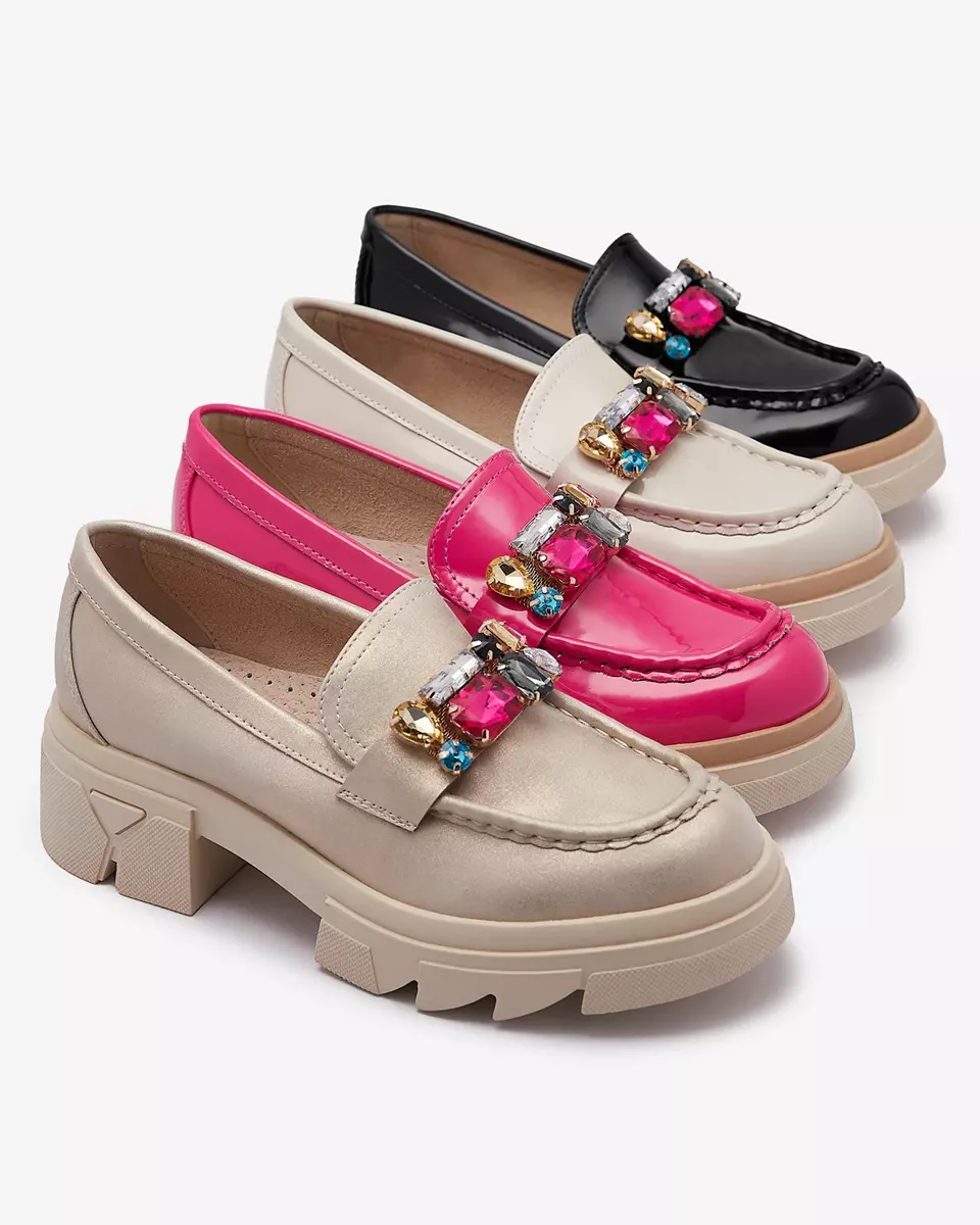 Лаковані мокасини кольору фуксії з кольоровим камінням Sarix - Взуття