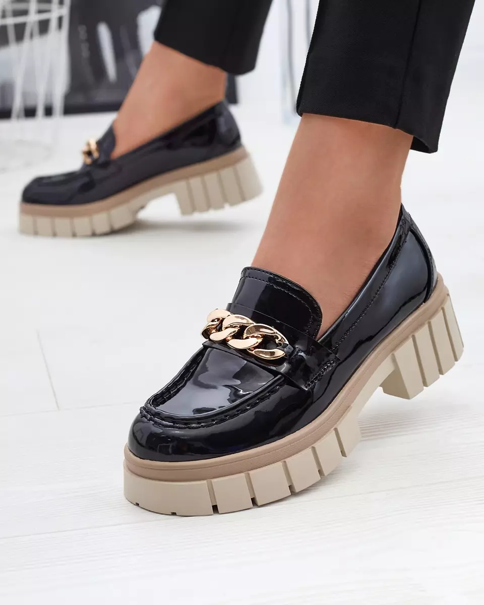 Лаковані жіночі мокасини чорного кольору Aquan- Взуття