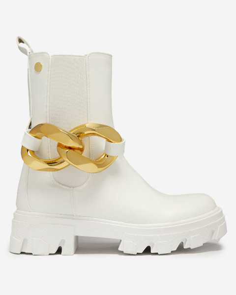 OUTLET Білі жіночі високі чоботи з золотим елементом Sygiena - Взуття