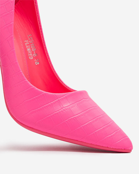 OUTLET Неоново-рожеві жіночі туфлі-човники на шпильці з тисненням Asota - Взуття