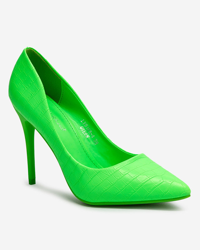 OUTLET Royalfashion Неоново-зелені жіночі туфлі-човники на шпильці з тисненням Asota