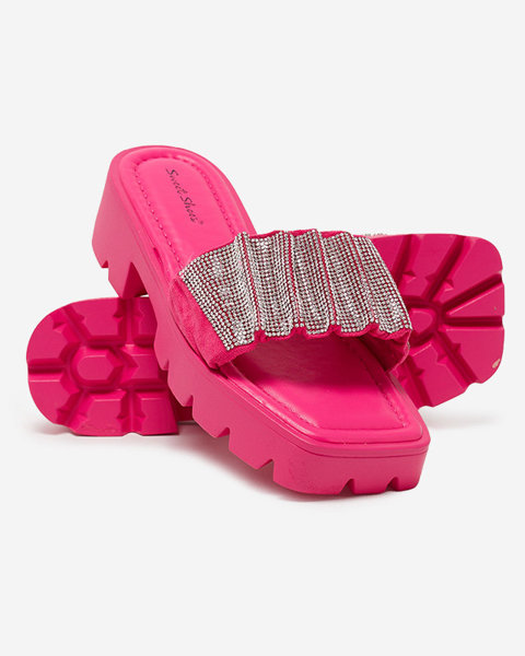 OUTLET Темно-рожеві жіночі тапочки з фіанітами Emkoy- Взуття