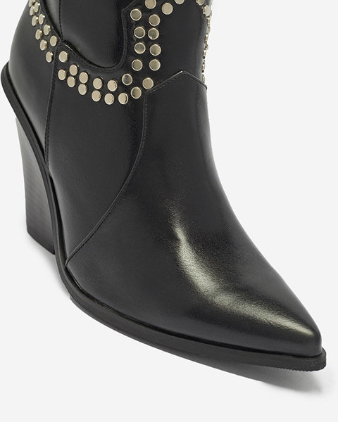 OUTLET Жіночі чорні ковбойські чоботи на стійці зі сріблястими стразами Daksiti - Взуття
