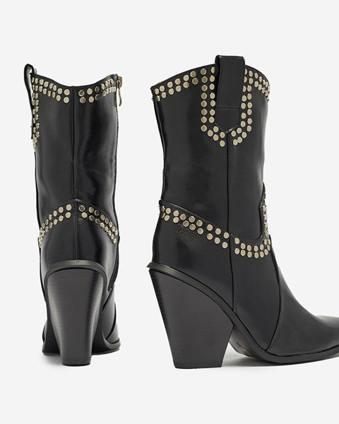 OUTLET Жіночі чорні ковбойські чоботи на стійці зі сріблястими стразами Daksiti - Взуття