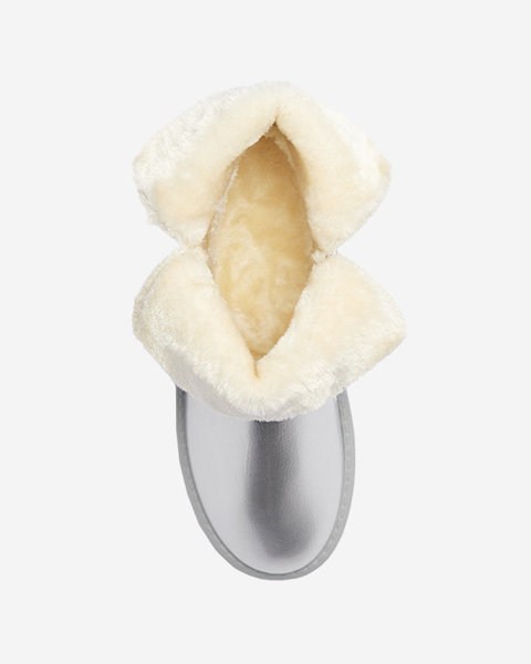 OUTLET Жіночі лаковані снігоступи з екошкіри сріблястого кольору Plerussi- Footwear