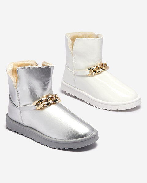 OUTLET Жіночі лаковані снігоступи з екошкіри сріблястого кольору Plerussi- Footwear