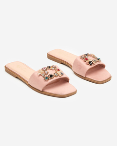 OUTLET Жіночі рожеві еко-замшеві тапочки із золотою пряжкою Kom- Footwear