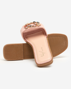 OUTLET Жіночі рожеві еко-замшеві тапочки із золотою пряжкою Kom- Footwear