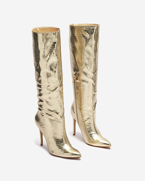 OUTLET Жіночі золоті чоботи на шпильці з тисненням Power - Взуття
