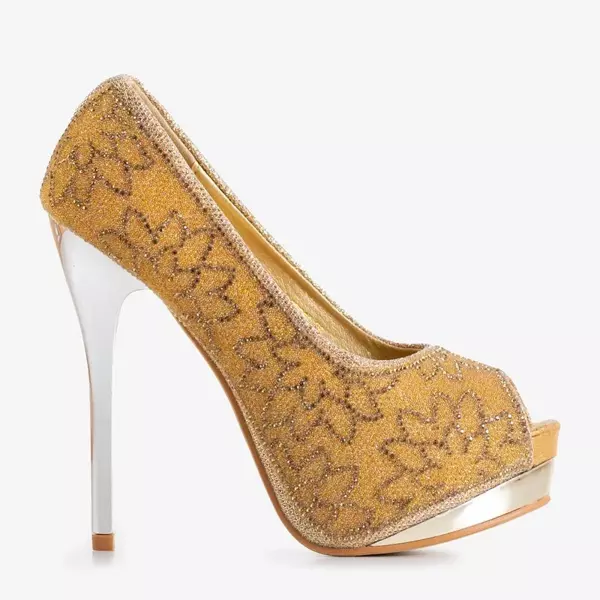 OUTLET Золоті жіночі парчані насоси з фіанітом Vida - Взуття