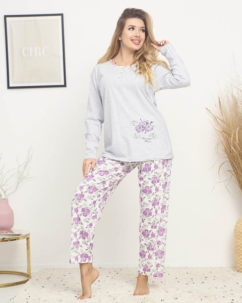 Піжама жіноча з квітковим принтом сіро-фіолетового кольору PLUS SIZE- Одяг