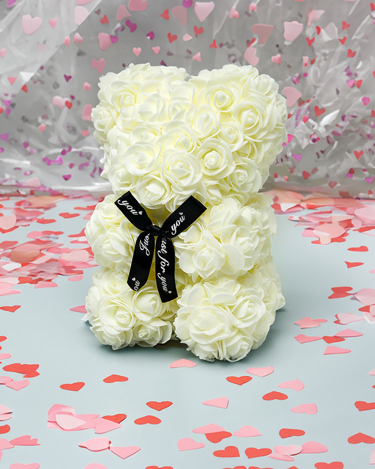 Плюшевий ведмедик з білою трояндою - Аксесуари
