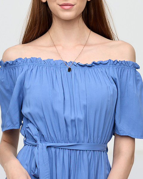 Синє жіноче плаття міді з відкритою спиною - Одяг