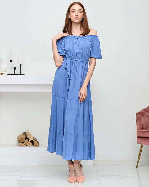 Синє жіноче плаття міді з відкритою спиною - Одяг