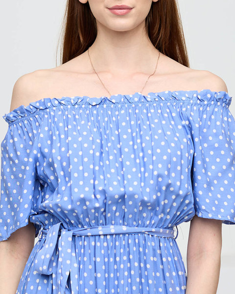 Синє жіноче плаття міді з відкритою спиною в горошок - Одяг
