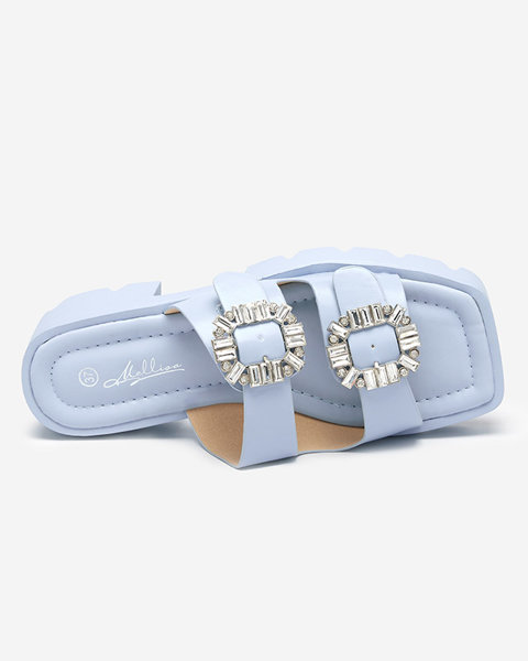 Сині жіночі тапочки з цирконовими орнаментами Sadoh- Взуття