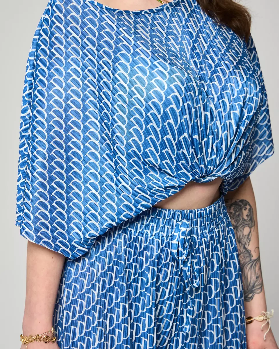 Синій жіночий плісирований комплект з візерунком - Одяг