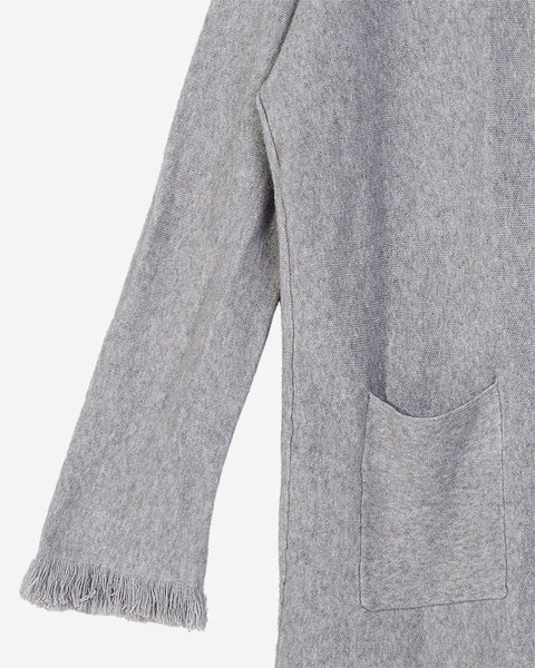 Сірий жіночий светр-туніка з бахромою