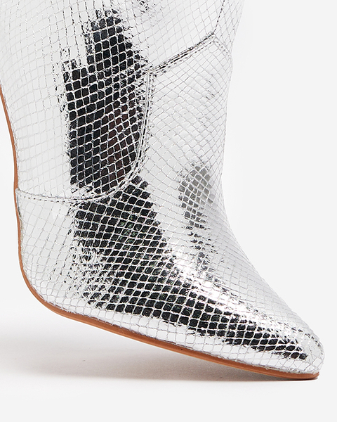 Сріблясті черевики на шпильці з тисненням Meshlia - Взуття