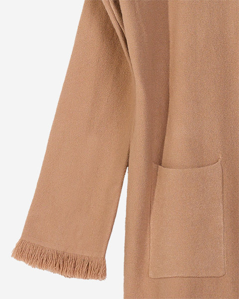 Світло-коричневий жіночий светр-туніка з бахромою
