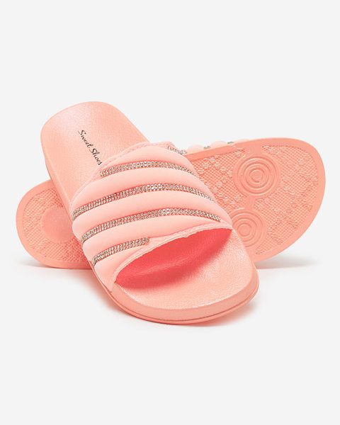 Світло-рожеві жіночі тапочки з фіанітами Erikis - Взуття