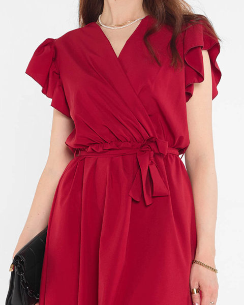 Темно-бордова сукня міні з зав'язками