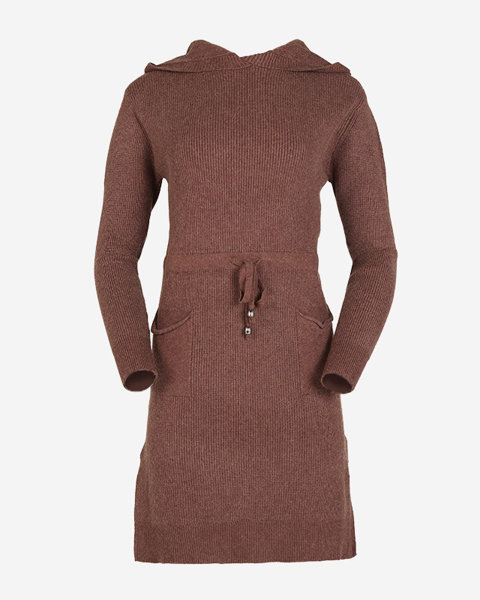 Темно-коричнева жіноча сукня-светр з капюшоном