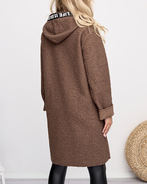 Темно-коричневе жіноче пальто з капюшоном - одяг