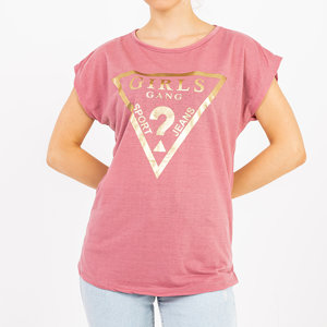 Темно-рожева жіноча футболка з золотим принтом
