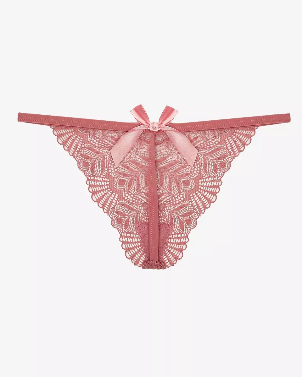 Темно-рожеві мереживні жіночі трусики стрінги - Нижня білизна
