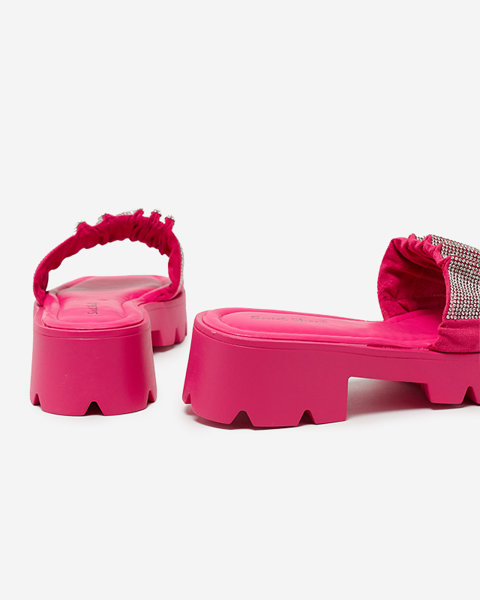 Темно-рожеві жіночі тапочки з фіанітами Emkoy - Взуття