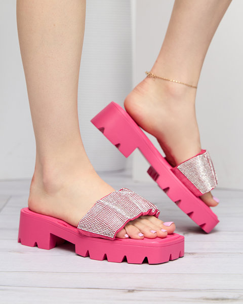 Темно-рожеві жіночі тапочки з фіанітами Emkoy - Взуття