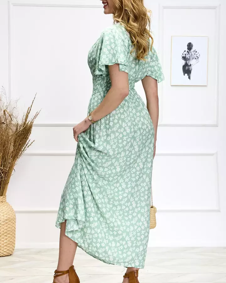 Зелена жіноча максі-сукня з квітковим візерунком - Одяг