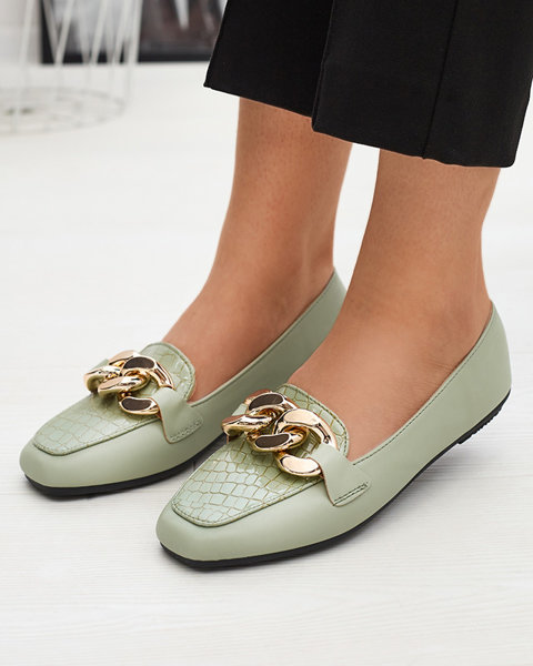 Зелені жіночі лофери з екошкіри на ланцюжку Flamii - Shoes