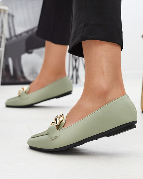 Зелені жіночі лофери з екошкіри на ланцюжку Flamii - Shoes