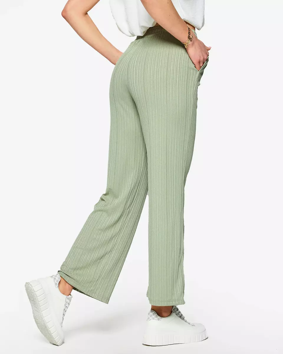 Зелені жіночі широкі брюки в рубчик - Одяг
