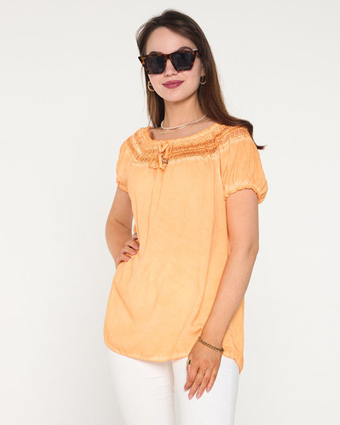 Жіноча бавовняна блузка оранжевого кольору з ажуром - Одяг