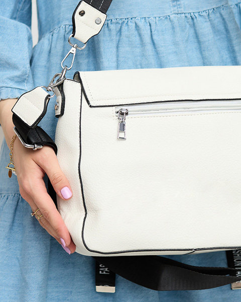 Жіноча біла сумка в смужку з написами - Аксесуари