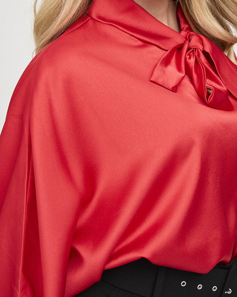 Жіноча червона довга атласна блуза на зав'язках - Одяг